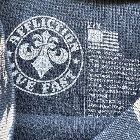 Affliction Mens Medium Blue Skull With Angel Wings Thermal Long Sleeve Shirt - Picture 4 of 4